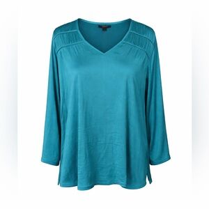 NWT Liverpool LA Teal Satin Blouse‎ Luxe Quiet Luxury Workwear Chic- Medium